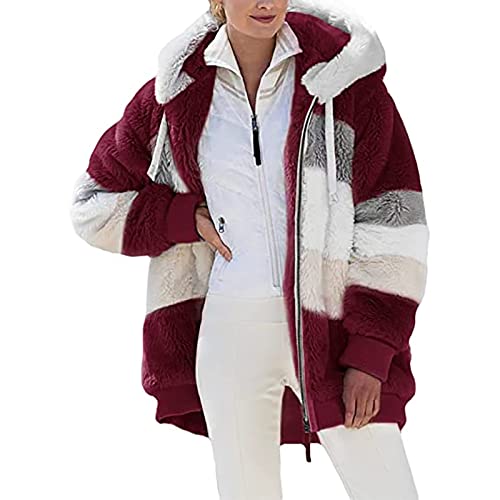 ZWDC Fleecejacke Hoodie Damen Kapuzenpullover Teddy-Fleece Warm Herbst Wintermantel Stilvoller ReißVerschluss Fellmantel PlüSchjacke Mit Taschen Damen Winterjacke für Alltag von ZWDC