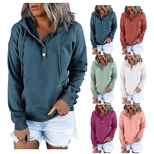 ZWDC Halloween,Hoodie Damen Knopfleiste Kapuzenpullover Langarm Pullover Sweatshirt mit Kapuze Kordelzug Herbst Winter Casual Einfarbig Pulli Sweatjacke y2k Oberteile Langarmshirt Tops S-XXL von ZWDC