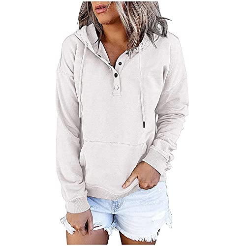 ZWDC Halloween,Hoodie Damen Knopfleiste Kapuzenpullover Langarm Pullover Sweatshirt mit Kapuze Kordelzug Herbst Winter Casual Einfarbig Pulli Sweatjacke y2k Oberteile Langarmshirt Tops S-XXL von ZWDC