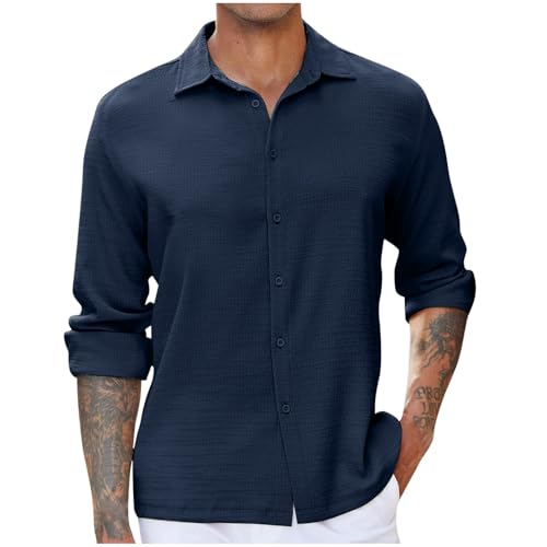 ZWDC Herren Business Casual Hemd Kurzarm Leinenshirt Texturiert Plissiert Einfarbig Revers Button Down Freizeithemd Businesshemd Sommer Regular Fit Bluse Langarm Revers Top ZWDC Herren Business Casual Hemd Kurzarm Leinenshirt Texturiert Plissiert Einfarbig Revers Button Down Freizeithemd Businesshemd Sommer Regular Fit Bluse Langarm Revers Top von ZWDC