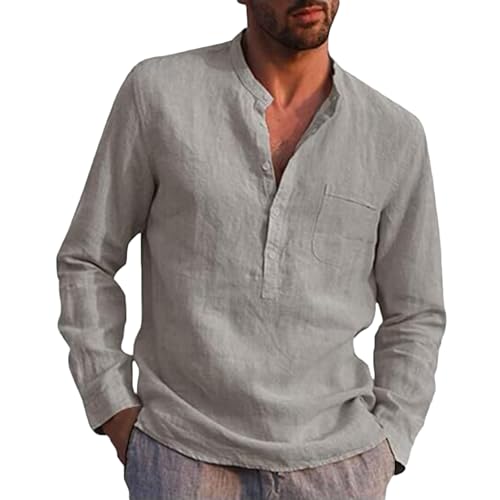 ZWDC Herren Stehkragen Unifarben Knopftasche Langarm Stehkragen Hemd Leinenshirt Einfarbig Revers Button Down Freizeithemd Businesshemd Sommer Regular Fit Bluse ZWDC Herren Stehkragen Unifarben Knopftasche Langarm Stehkragen Hemd Leinenshirt Einfarbig Revers Button Down Freizeithemd Businesshemd Sommer Regular Fit Bluse von ZWDC