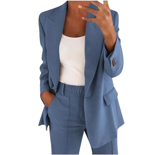 ZWDC Hosenanzug Damen Elegant Business Anzug Set 2-teilig Slim fit Blazer Hose Outfit Casual Sportlich Freizeitanzug Mode Revers Longblazer Lang Hosen Tracksuit Baumwolle Einfarbig Streetwear von ZWDC