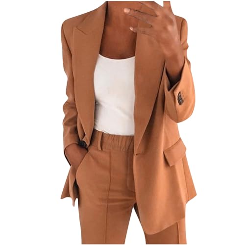 ZWDC Hosenanzug Damen Elegant Business Anzug Set 2-teilig Slim fit Blazer Hose Outfit Casual Sportlich Freizeitanzug Mode Revers Longblazer Lang Hosen Tracksuit Baumwolle Einfarbig Streetwear von ZWDC