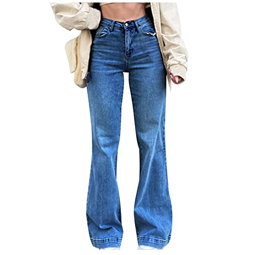 ZWDC Jeans Damen Gerades Weite Beine Damen Jeans High Waist Bequeme Sommerhose Damen Relaxed Mit Taschen Wanderhose Damen Einfarbige Hosen Damen Stretch Skinny Wanderhose Y2k von ZWDC