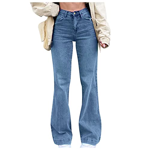 ZWDC Jeans Damen Gerades Weite Beine Damen Jeans High Waist Bequeme Sommerhose Damen Relaxed Mit Taschen Wanderhose Damen Einfarbige Hosen Damen Stretch Skinny Wanderhose Y2k von ZWDC