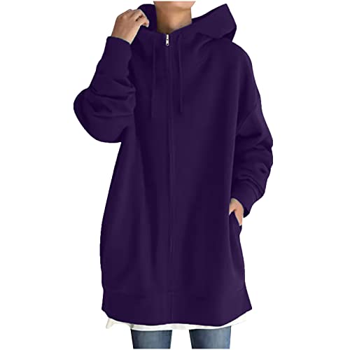 ZWDC Kapuzenjacke Hoodie Damen Oversize Lang Sweatjacke Mit Kapuze Lose Herbst Winter Winddicht Warm Mantel Outdoor Leichte Fleecejacke Mit Taschen Windjacke Kapuzenpullover Strickjacke für Alltag von ZWDC