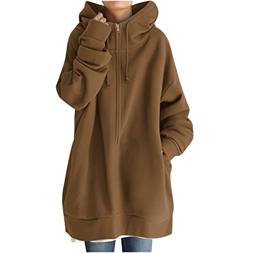 ZWDC Kapuzenjacke Hoodie Damen Oversize Lang Sweatjacke Mit Kapuze Lose Herbst Winter Winddicht Warm Mantel Outdoor Leichte Fleecejacke Mit Taschen Windjacke Kapuzenpullover Strickjacke für Alltag von ZWDC