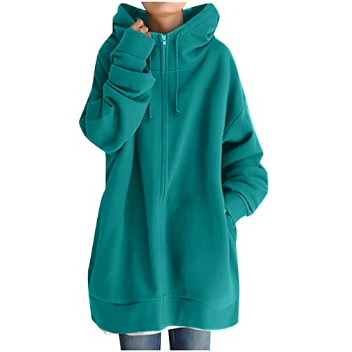 ZWDC Kapuzenjacke Hoodie Damen Oversize Lang Sweatjacke Mit Kapuze Lose Herbst Winter Winddicht Warm Mantel Outdoor Leichte Fleecejacke Mit Taschen Windjacke Kapuzenpullover Strickjacke für Alltag von ZWDC
