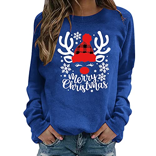 ZWDC Prime Deal Days-Weihnachten Frauen Shirt Langarm Top Rundhalsausschnitt Sweatshirt Casual Herbst Mode Pullover Fit T Shirt Tops Lässiger bequemer Pullover Damen Mode Pullover von ZWDC