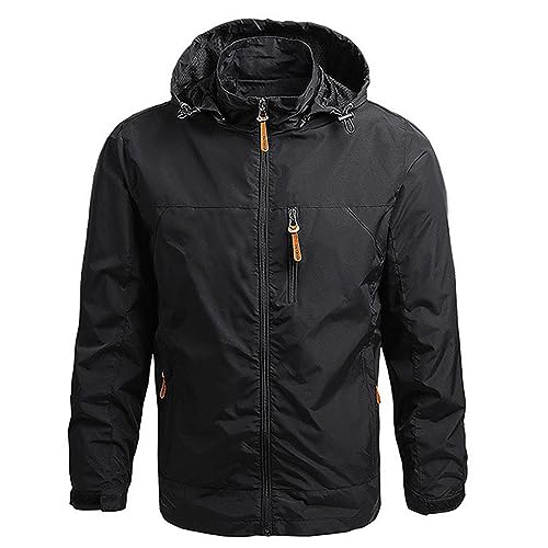 ZWDC Regenjacke Herren, Herren Herbst und Winter Reißverschluss Langärmelige Stehkragen Mantel, Wasserdichte Outdoor Jacke Atmungsaktiver Windbreaker Mit Kapuze, Klimaschonende Wanderjacke von ZWDC