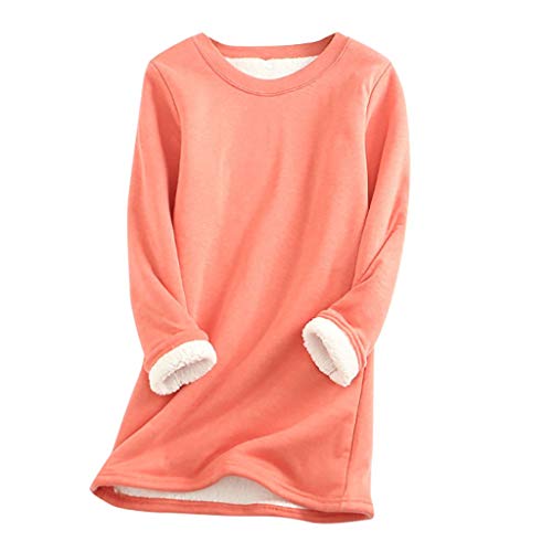 ZWDC Teddy Fleece Pullover Damen Grosse Grössen Fleecepullover Einfarbig Sweatshirt Ohne Kapuze Langarm Warm Gefütterte Pulli Freizeit Winter Fleecepulli Basic Plüsch Langarmshirt für Alltag von ZWDC