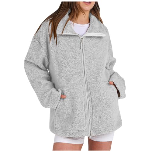 ZWDC Teddyjacke Damen Freizeit Doppelschneidiger Samt Jacke Dicke Warme Winterjacke Einfarbig Fleecejacke Reißverschluss Plüschjacke Bequem Wintermantel 2024 Neueste Wolljacke für Frauen S-XXL von ZWDC