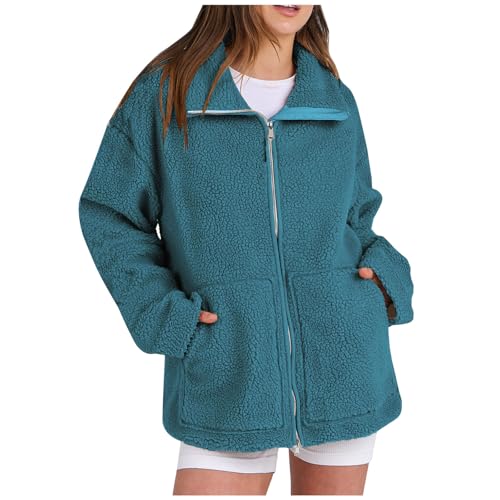 ZWDC Teddyjacke Damen Freizeit Doppelschneidiger Samt Jacke Dicke Warme Winterjacke Einfarbig Fleecejacke Reißverschluss Plüschjacke Bequem Wintermantel 2024 Neueste Wolljacke für Frauen S-XXL von ZWDC