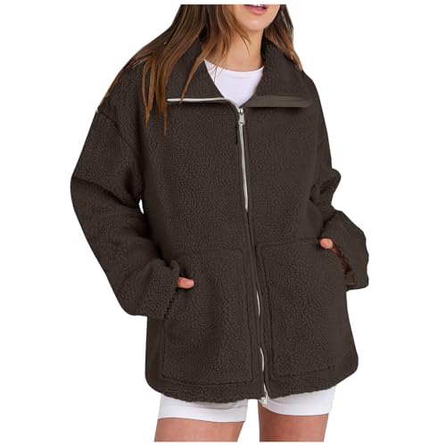 ZWDC Teddyjacke Damen Freizeit Doppelschneidiger Samt Jacke Dicke Warme Winterjacke Einfarbig Fleecejacke Reißverschluss Plüschjacke Bequem Wintermantel 2024 Neueste Wolljacke für Frauen S-XXL von ZWDC