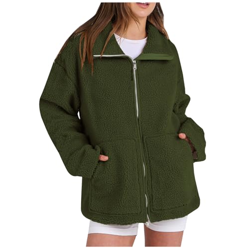 ZWDC Teddyjacke Damen Freizeit Doppelschneidiger Samt Jacke Dicke Warme Winterjacke Einfarbig Fleecejacke Reißverschluss Plüschjacke Bequem Wintermantel 2024 Neueste Wolljacke für Frauen S-XXL von ZWDC