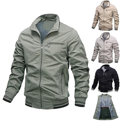 ZWDC Übergangsjacke Herren Regenjacke Herren, Herren Herbst und Winter Reißverschluss Langärmelige Stehkragen Jacke Bomberjacke Herren Jacke von ZWDC