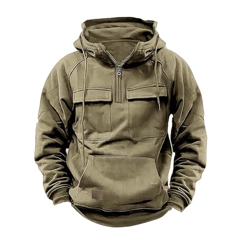 ZWDC Valentinstag Taktisches Sweatshirt Für Herren Viertelreißverschluss Cargo-Pullover Kapuzenpullover Sport Laufen Outdoor Winterjacke Kapuzenpullover Langärmeliges Kapuzenoberteil von ZWDC