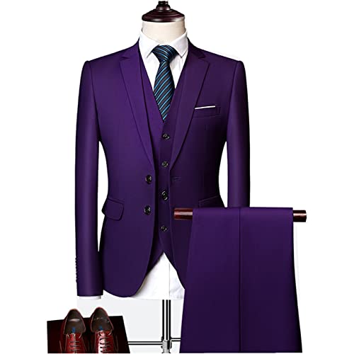 Herren Anzüge 3-teilig Herren Hochzeit Anzug Slim Business Büro Anzug für Business, violett, Large von ZWEBY