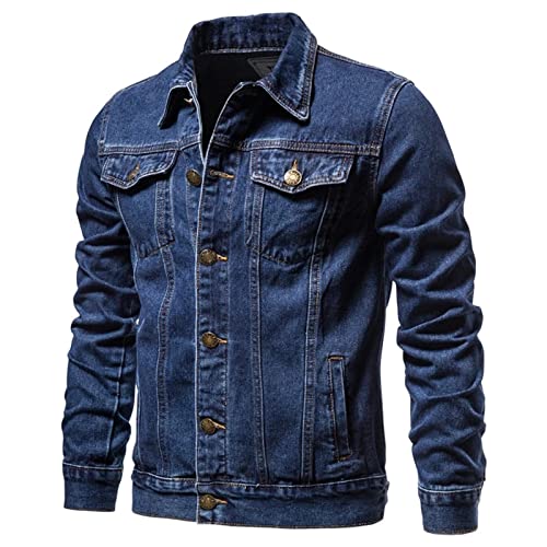 ZWEBY Herren Jeansmantel Herren -Motorrad -Jeansjacke Herren lässig übergroße Baumwoll -Jeansjacke für Freizeitkleidung (Farbe : Dark Blue, Size : XXL) von ZWEBY