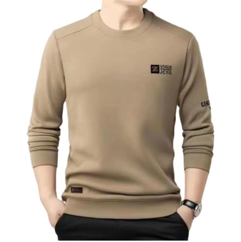 ZWENDE Basic Pullover Herren Rundhals Arbeitspullover Slim Fit Langarm Sweatshirts Winter Plus Samt Pullover Casual Sport Tops Outdoor Warm Pullover Herren F-Khaki L von ZWENDE