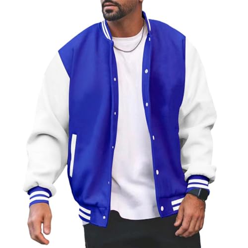 ZWENDE College Jacke Herren Lose Klassisch Übergangsjacke Freizeit Jacke Herren Casual Stehkragen Harajuku Stil Sportjacke Frühling Mit Taschen Langarm Jacke Herren B-Royal Blue XXL von ZWENDE