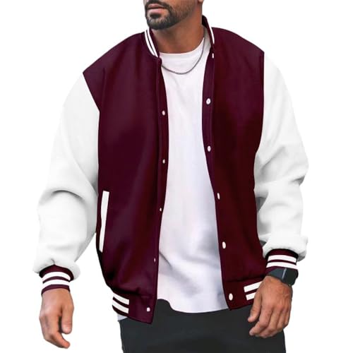 ZWENDE College Jacke Herren Lose Klassisch Übergangsjacke Freizeit Jacke Herren Casual Stehkragen Harajuku Stil Sportjacke Frühling Mit Taschen Langarm Jacke Herren G-Date Red L von ZWENDE