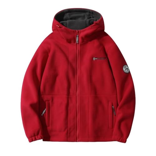 ZWENDE Fleecejacke Männer Slim Fit Hoodies Einfarbig Plus Samt Kapuzenjacke Mit Reißverschluss Männer Langarm Jacke Winter Warm Kältejacke Herren E-Red XL von ZWENDE