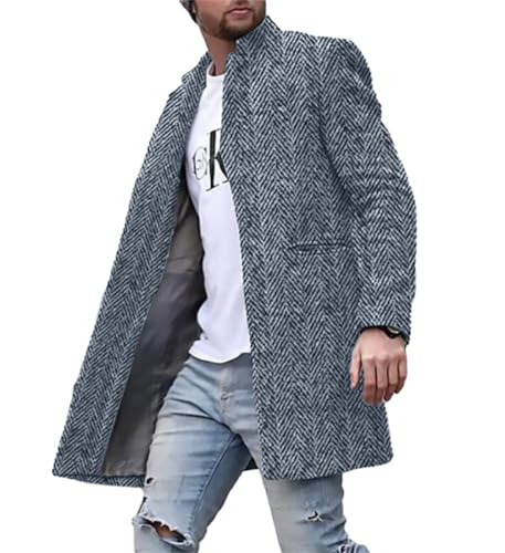 ZWENDE Tweed-Mantel Herren Winter Slim Fit Wollmantel Business Casual Langarm Jacke Mittlere Länge Mantel Streetstyle Druck Jacke Herren XLDY-11 L von ZWENDE