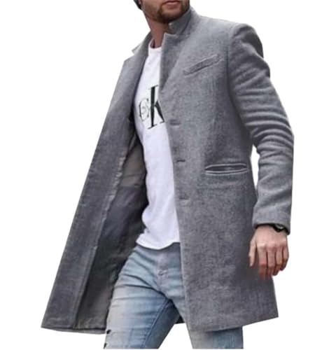 ZWENDE Tweed-Mantel Herren Winter Slim Fit Wollmantel Business Casual Langarm Jacke Mittlere Länge Mantel Streetstyle Druck Jacke Herren XLDY-63 XL von ZWENDE