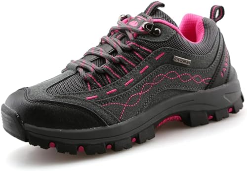 Unisex Low-Top Outdoor Wanderschuhe Reisen Walking Atmungsaktive Turnschuhe für Männer und Frauen,37,Grey+red von ZWESKUX