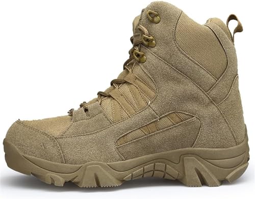 ZWESKUX Beige High-Top-Wanderschuhe, große Größe, Damen, wasserdichte Bergstiefel, Herren, Kampf, rutschfest, verschleißfest, Bergsteigen, taktische Stiefel,39,Brown von ZWESKUX