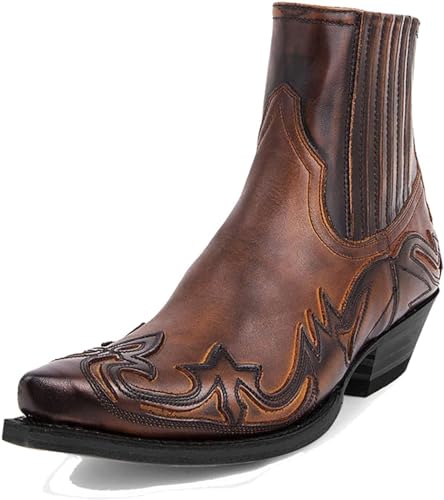 ZWESKUX Herren-Cowboystiefel, klassische bestickte Halbstiefel, Retro-Stiefeletten,41,Brown von ZWESKUX