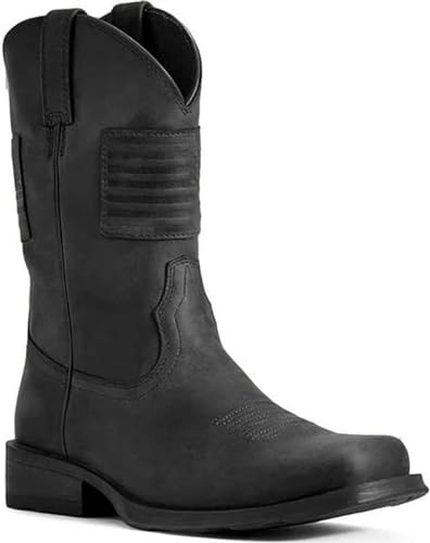 ZWESKUX Herren Frühling Winter Outdoor Cowboystiefel Lässige High Top Wanderschuhe Klassische verschleißfeste Mittelkalbstiefel,38,Black von ZWESKUX