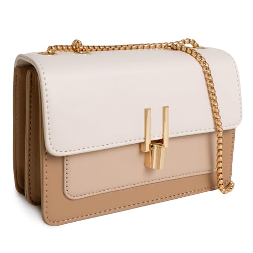 ZWI-player Farbblock-Crossbody-Tasche für Damen, Ledergeldbörsen, Designer-Handtasche, Schultertasche, Stil 2 - Beige von ZWI-player