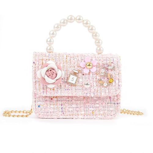 ZWI-player Mädchen Prinzessin Bunny Geldbörsen Süße Krone Crossbody Tasche Handtasche mit Perlengriff für Mädchen, Flowertype-pink von ZWI-player