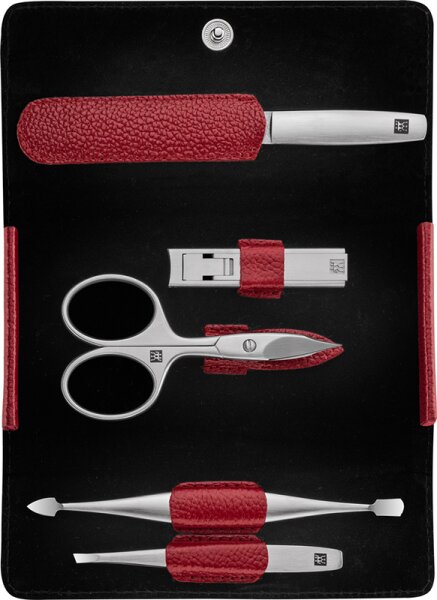 ZWILLING Beauty Druckknopf-Etui, Rindleder, rot, 5-tlg. von ZWILLING Beauty