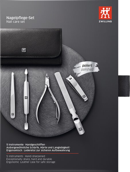 ZWILLING Beauty Druckknopf-Etui, Rindleder, schwarz, 5-tlg. von ZWILLING Beauty