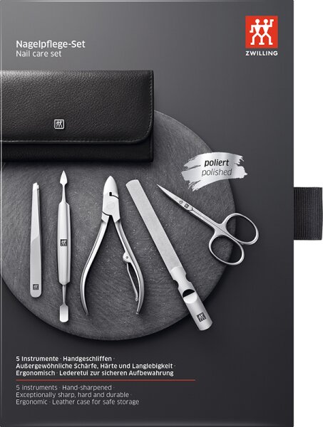 ZWILLING Beauty Druckknopf-Etui, Rindleder, schwarz, 5-tlg. von ZWILLING Beauty