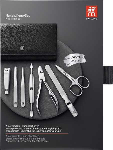 ZWILLING Beauty Druckknopf-Etui, Rindleder, schwarz, 7-tlg. von ZWILLING Beauty