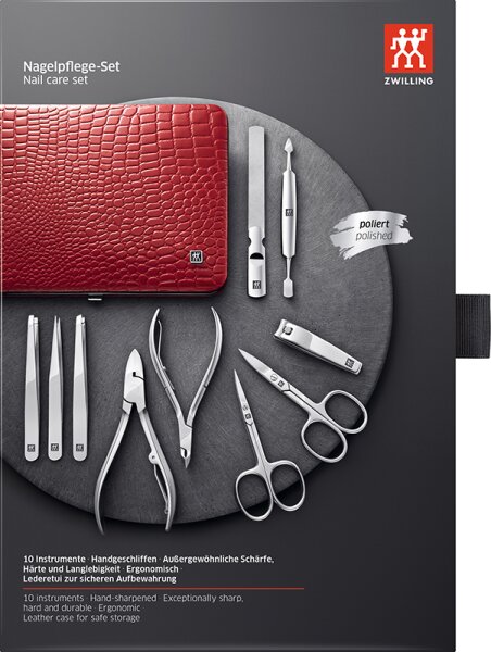 ZWILLING Beauty Rahmen-Etui, Rindleder, rot, 10-tlg. von ZWILLING Beauty