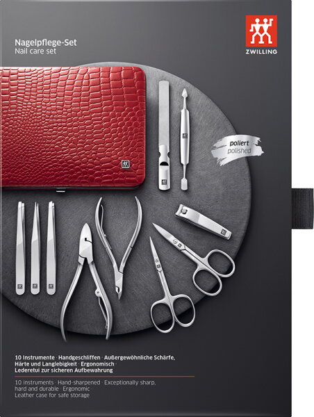 ZWILLING Beauty Rahmen-Etui, Rindleder, rot, 10-tlg. von ZWILLING Beauty