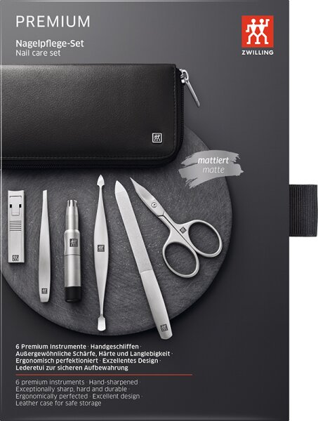 ZWILLING Beauty Reißverschluss-Etui, Rindleder, black, 6-tlg. von ZWILLING Beauty