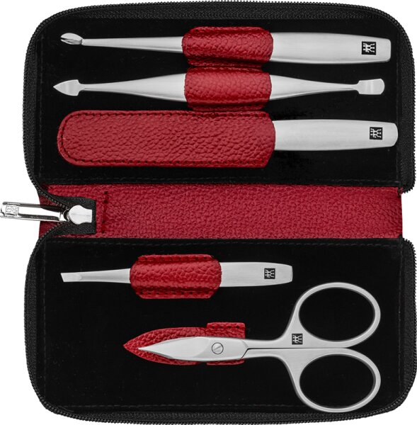 ZWILLING Beauty Reißverschluss-Etui, Rindleder, rot, 5-tlg. von ZWILLING Beauty