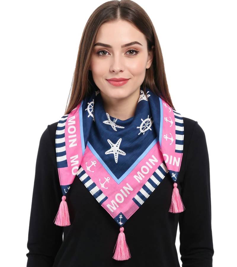 ZWILLINGSHERZ Anker Moin Vierecks-Tuch mit Ankern und Moin Schriftzug Mode-Tuch 3016Q-0209-11 Pink/Blau/Weiß von ZWILLINGSHERZ