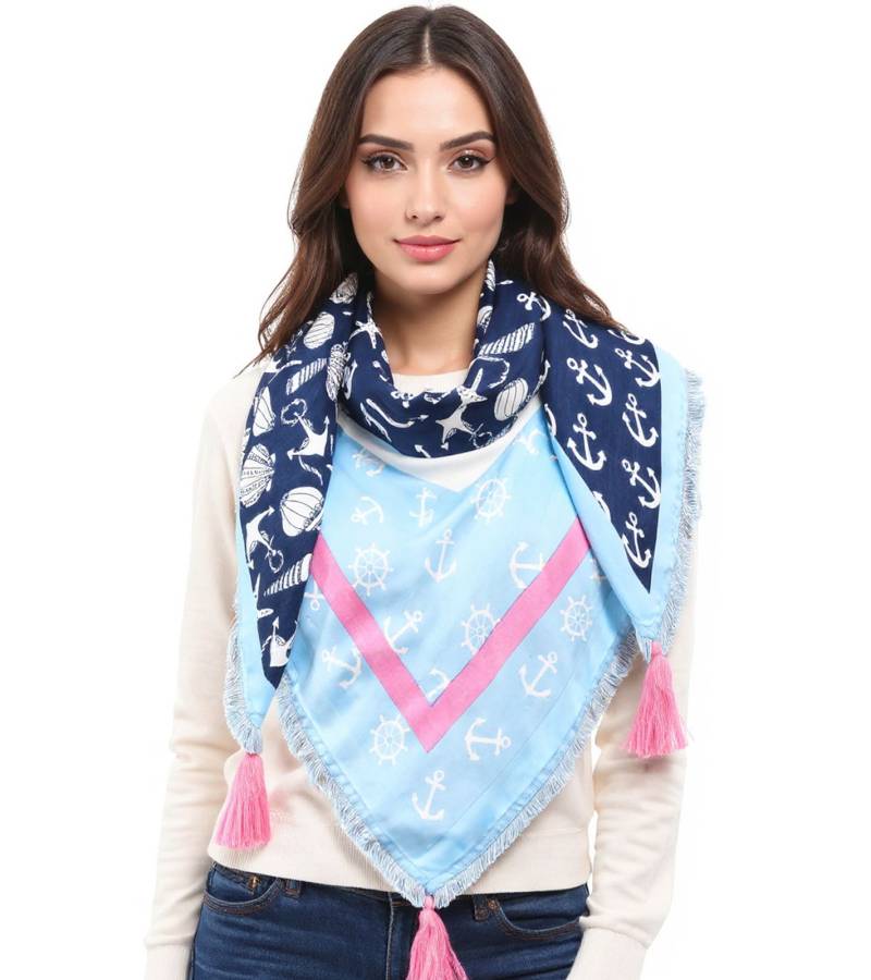 ZWILLINGSHERZ Anker Muschel Mix Vierecks-Tuch mit maritimen Motiven Mode-Tuch 3016Q-0712-5 Blau/Pink/Weiß von ZWILLINGSHERZ