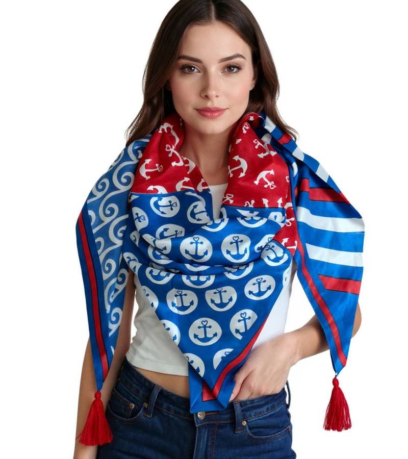 ZWILLINGSHERZ Anker Wellen Dreiecks-Tuch im maritimen Design und Streifen Mode-Tuch 3014D-0703-15 Blau/Rot/Weiß von ZWILLINGSHERZ