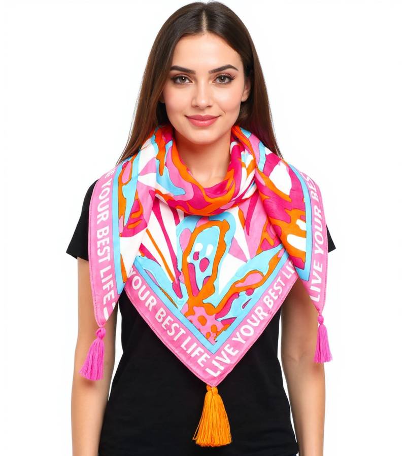 ZWILLINGSHERZ Best Life Vierecks-Tuch mit Statement Print und abstrakten Blüten Mode-Tuch 3016Q-2907-51 Pink/Orange/Bunt von ZWILLINGSHERZ