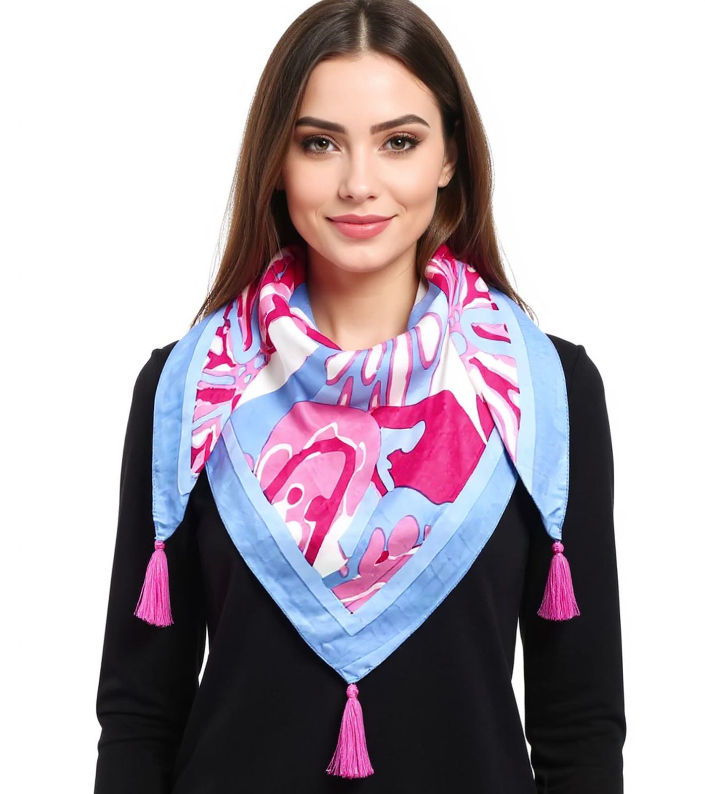 ZWILLINGSHERZ Big Flower Dreiecks-Tuch mit farbenfrohem großen Blumen-Print Mode-Tuch 3014D-0107-89 Blau/Pink/Bunt von ZWILLINGSHERZ