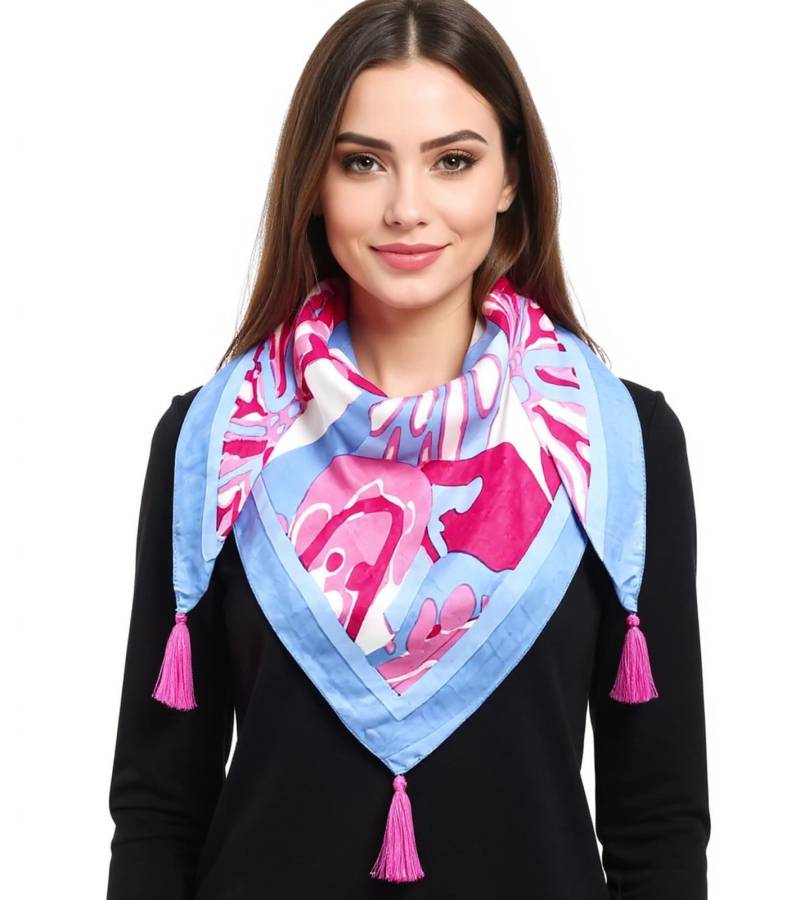 ZWILLINGSHERZ Big Flower Dreiecks-Tuch mit farbenfrohem großen Blumen-Print Mode-Tuch 3014D-0107-89 Blau/Pink/Bunt von ZWILLINGSHERZ