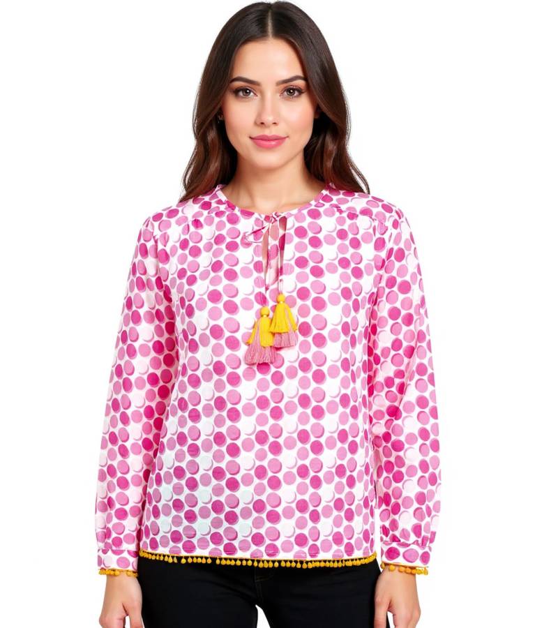 ZWILLINGSHERZ Damen Baumwoll-Bluse Sommer-Bluse "Candy" mit gepunkteten-Muster 33215-52 Pink/Orange von ZWILLINGSHERZ